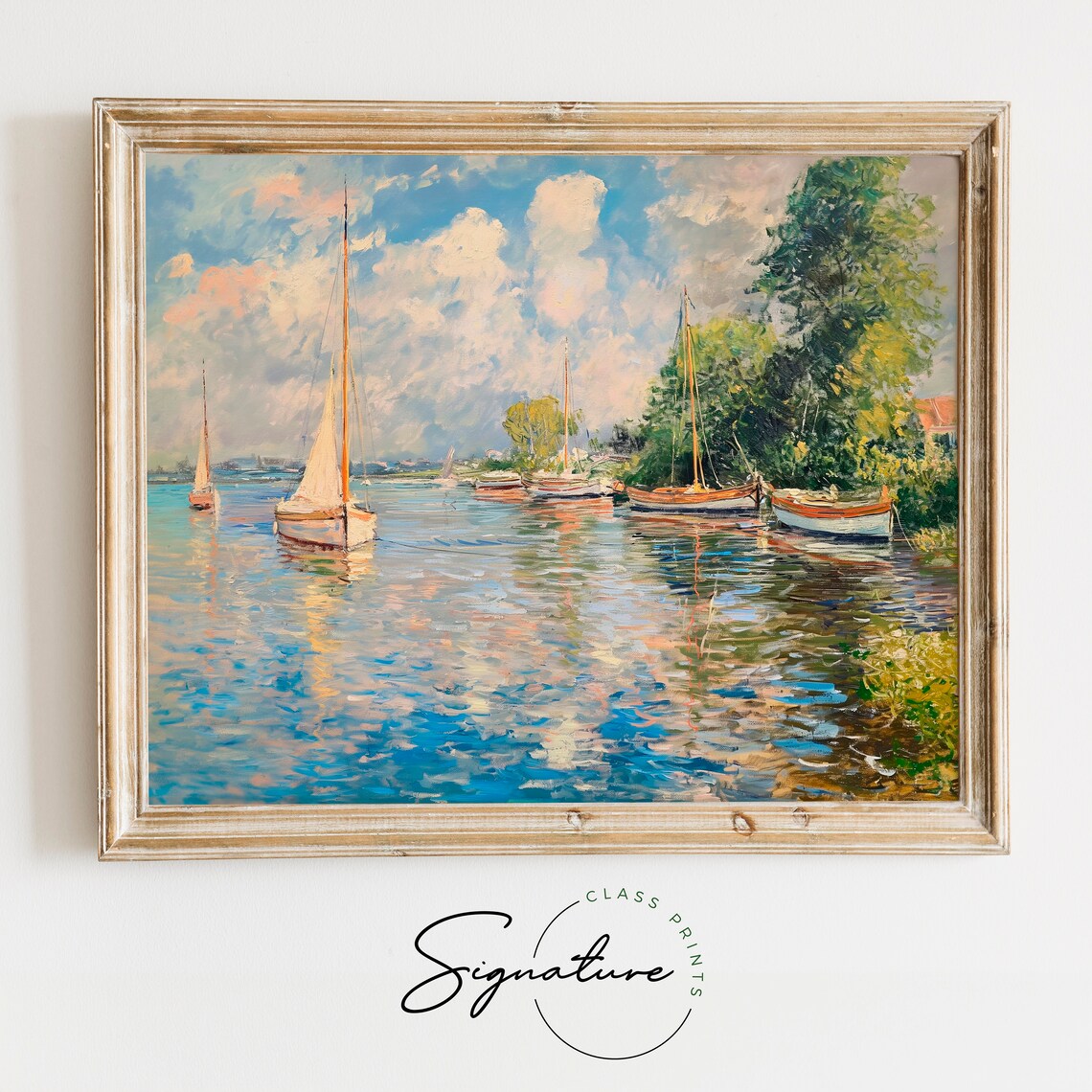 Monet Boats Moored At Argenteuil Sparkling River Sailboats Art Poster