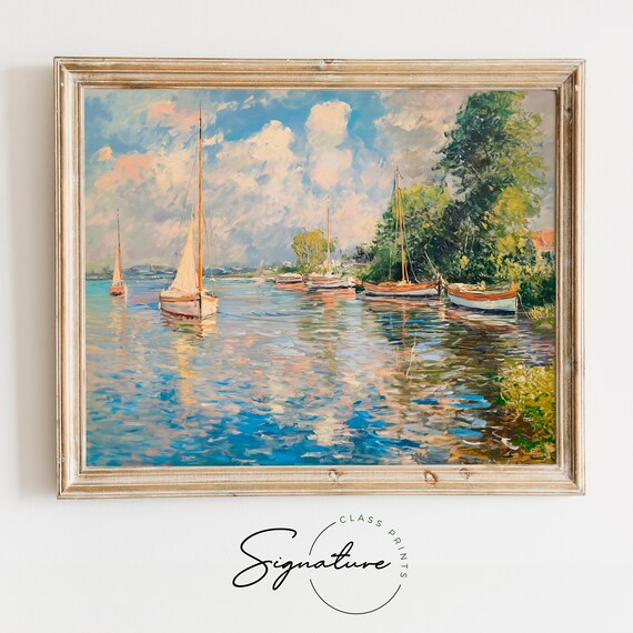 Monet Boats Moored At Argenteuil Sparkling River Sailboats Art Poster