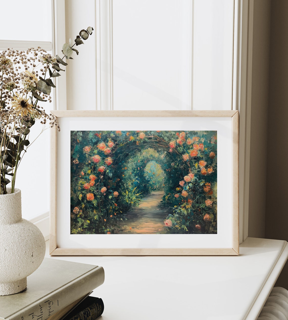 Impressionist Blooming Rose Arch Over Shady Garden Path Floral Poster - Image 6