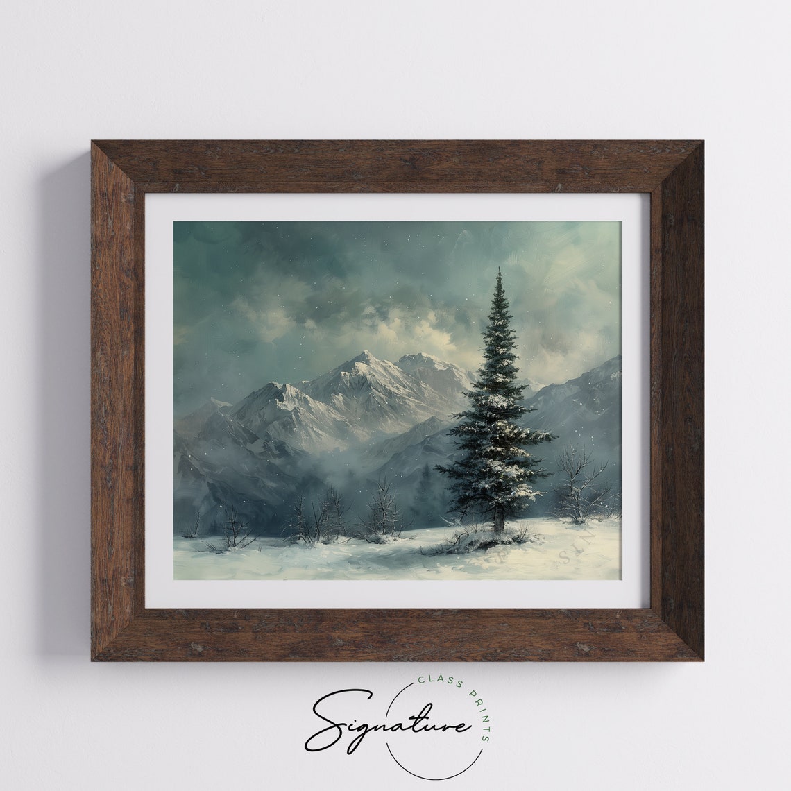 Tall Spruce Under Starlit Teal Sky Snowy Mountain Night Poster - Image 5