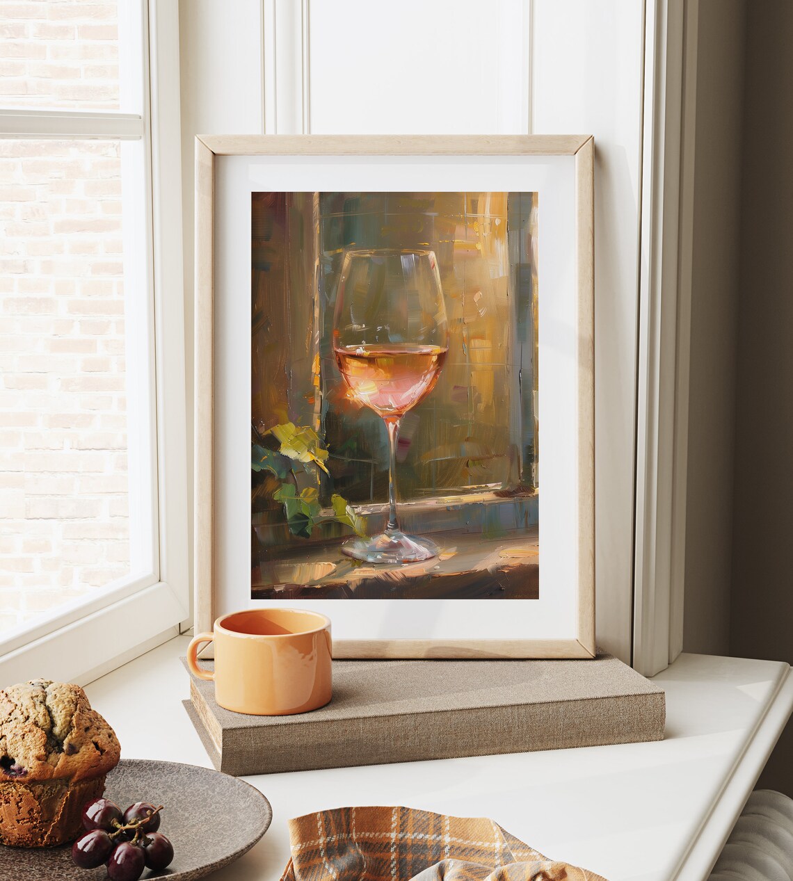 Glass of Rose Wine on Sunny Windowsill with Vine Leaves Poster - Image 6