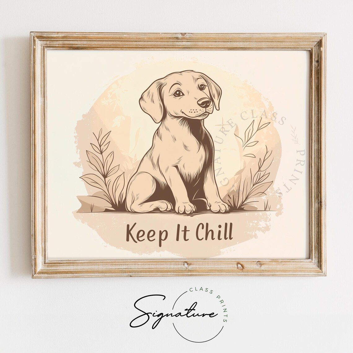 Keep It Chill Quote Cute Puppy Line Art Minimalist Dog Decor Poster