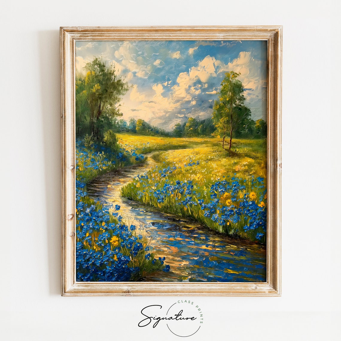 Blue Forget Me Nots Meadow Stream Golden Summer Wild Field Poster