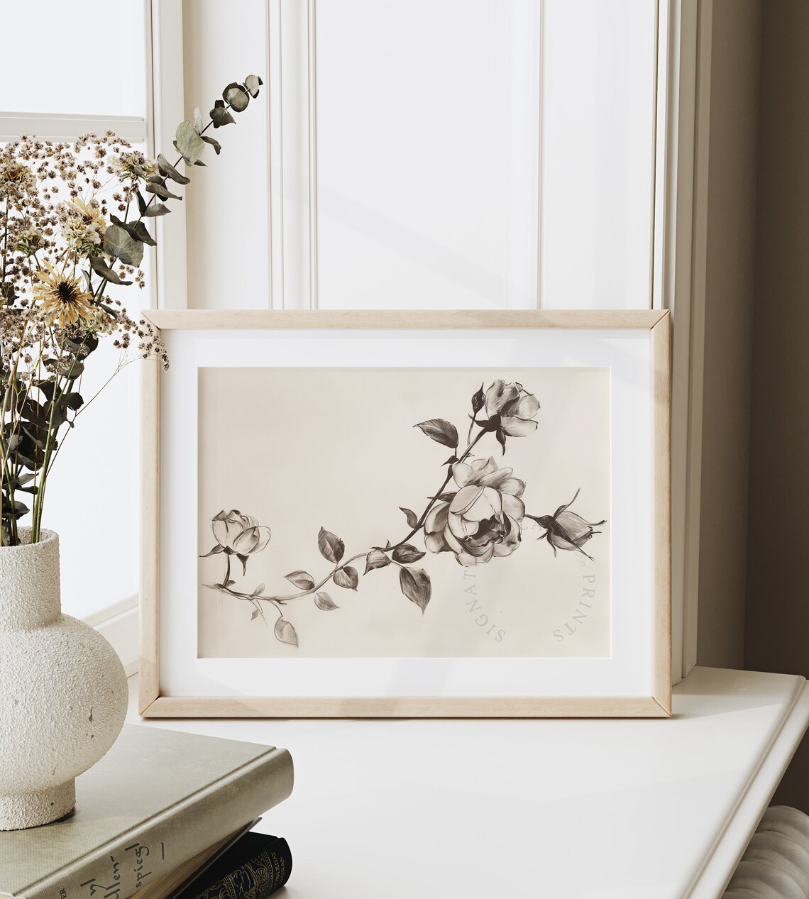 Rose Branch Sepia Pencil Sketch Elegant Vintage Bloom Floral Poster - Image 6