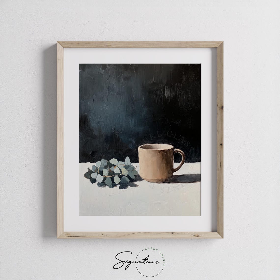 Moody Coffee Cup With Eucalyptus Rustic Still Life Art Poster - Image 3