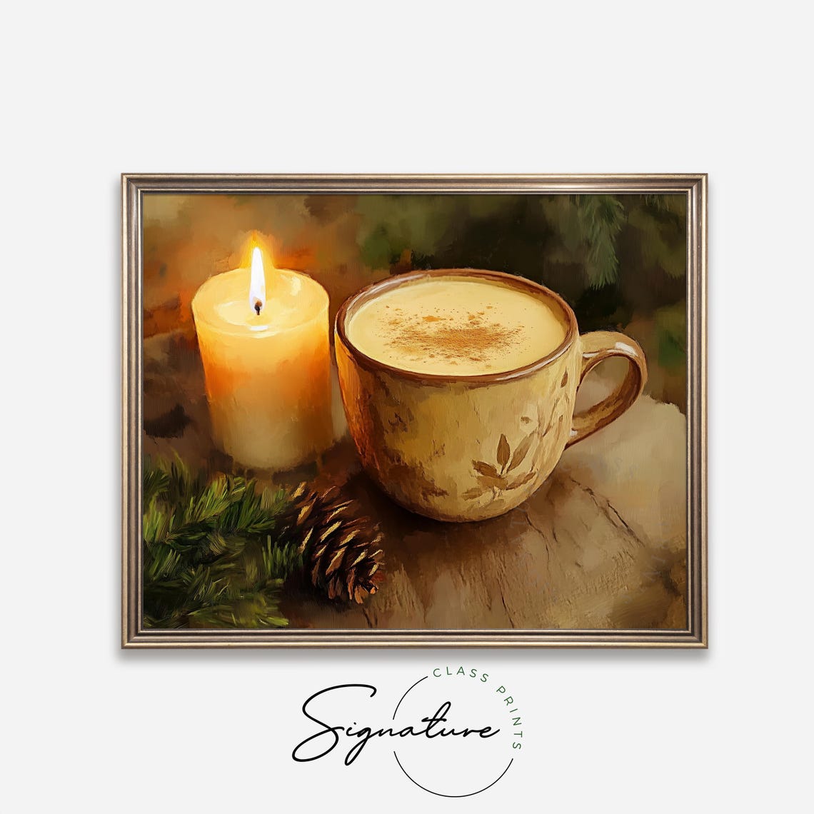 Creamy Eggnog Latte With Lit Candle And Pinecone Holiday Poster - Image 4