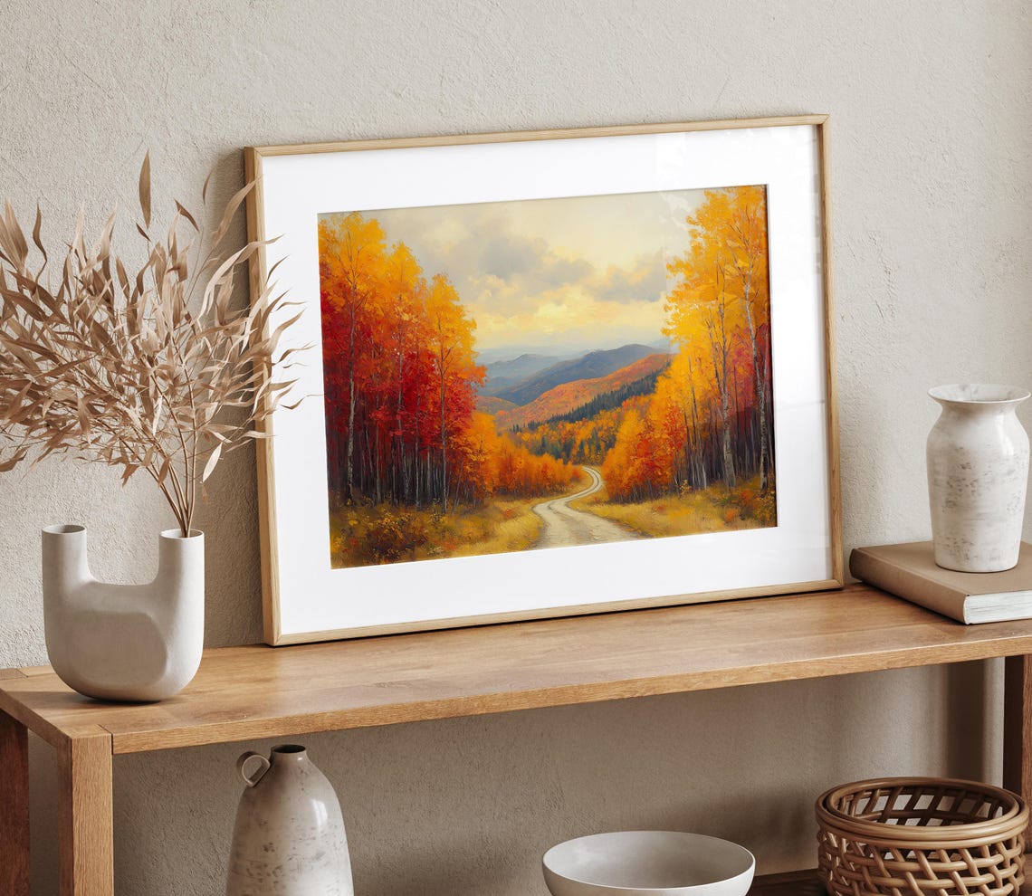 Winding Mountain Road Through Fiery Autumn Forest Valley Print - Image 4