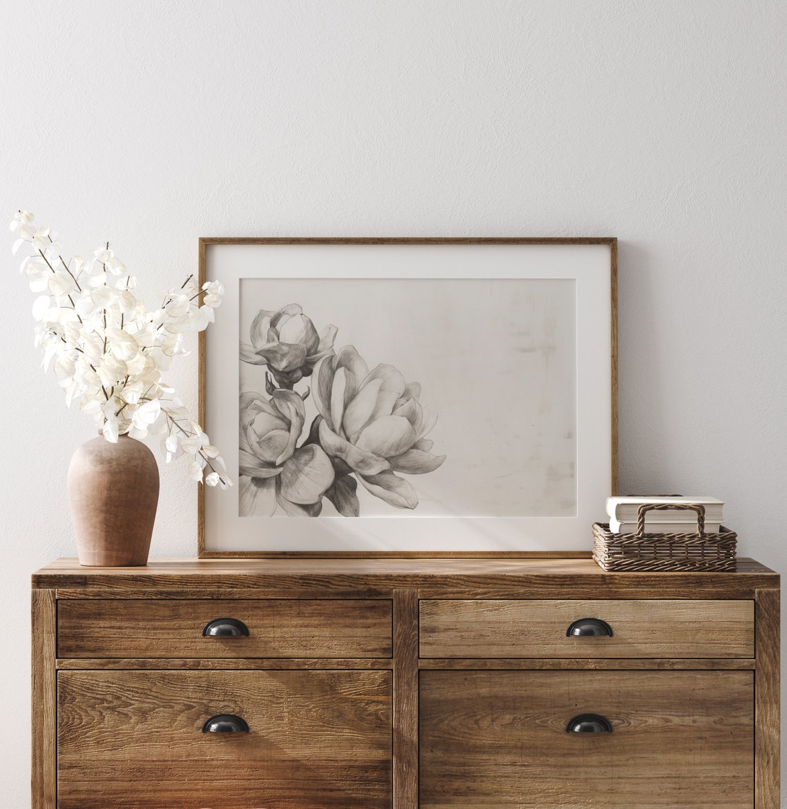 Gardenia Bloom Grayscale Botanical Pencil Sketch Line Art Poster - Image 3