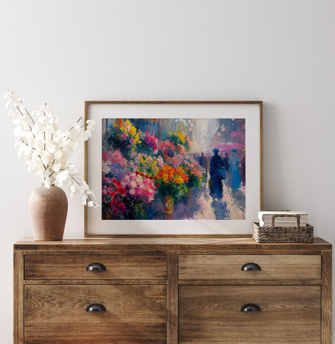 Colorful Flower Market Street Impressionist Oil Painting Poster - Image 3