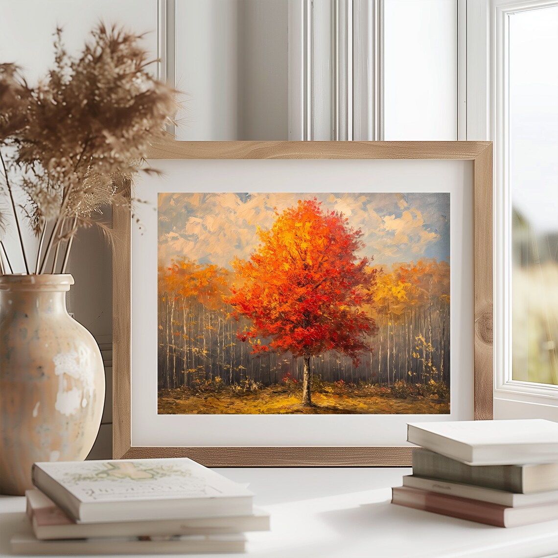 Red Autumn Tree Forest Painting Warm Fall Foliage Nature Wall Poster - Image 2