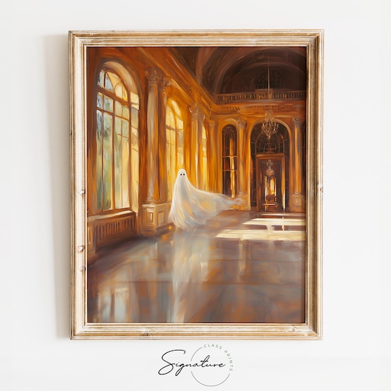 Ghost Drifting Through a Sunlit Grand Ballroom with Tall Windows Poster
