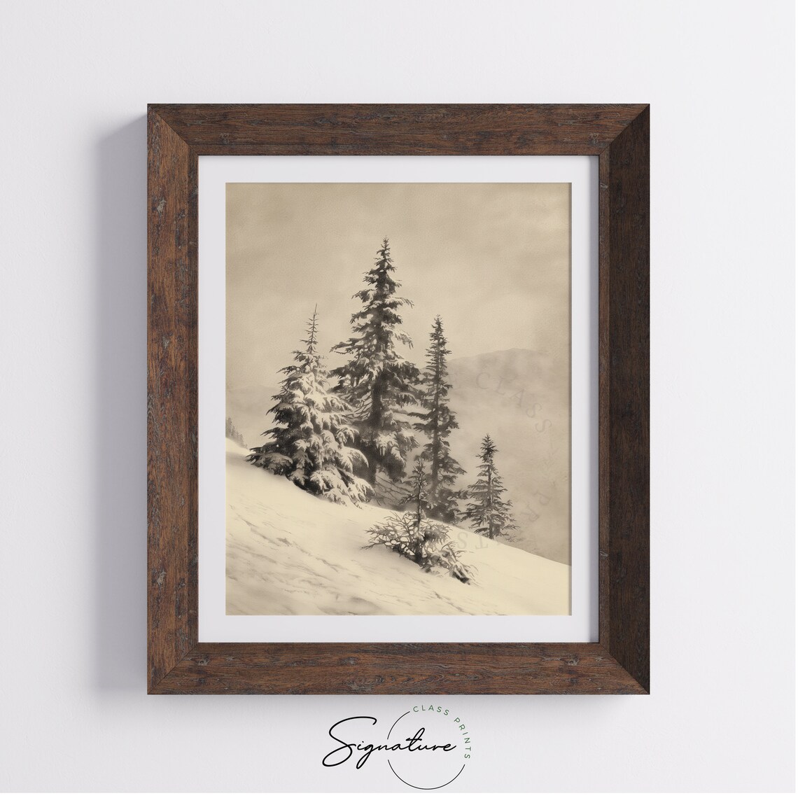 Winter Pines On Snowy Mountain Slope Vintage Nature Scene Poster - Image 4