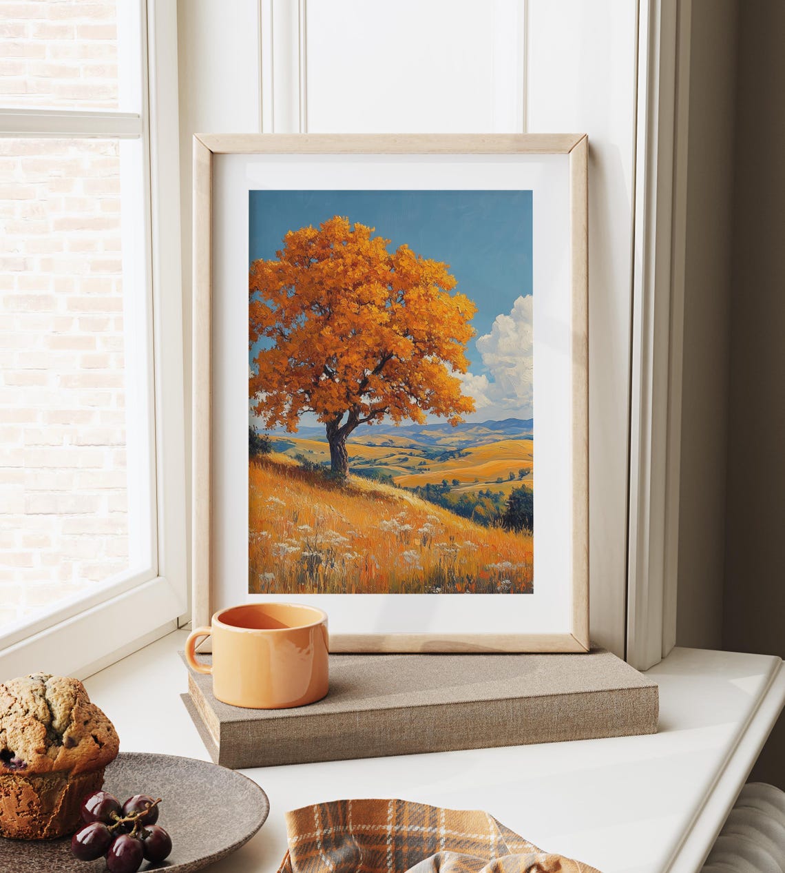 Lone Orange Tree Blue Sky Patchwork Hills Golden Pasture Poster - Image 6