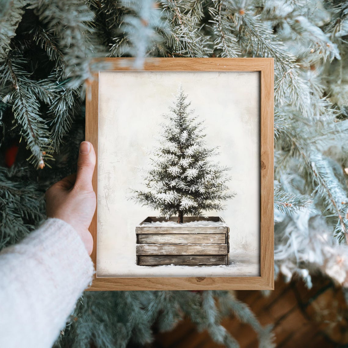 Snow Dusted Christmas Tree In Rustic Wooden Crate Winter Poster - Image 6