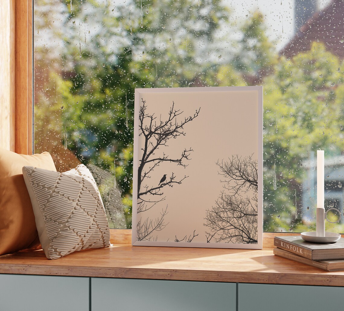Lone Bird In Bare Winter Trees Against Pale Sky Nature Poster - Image 2