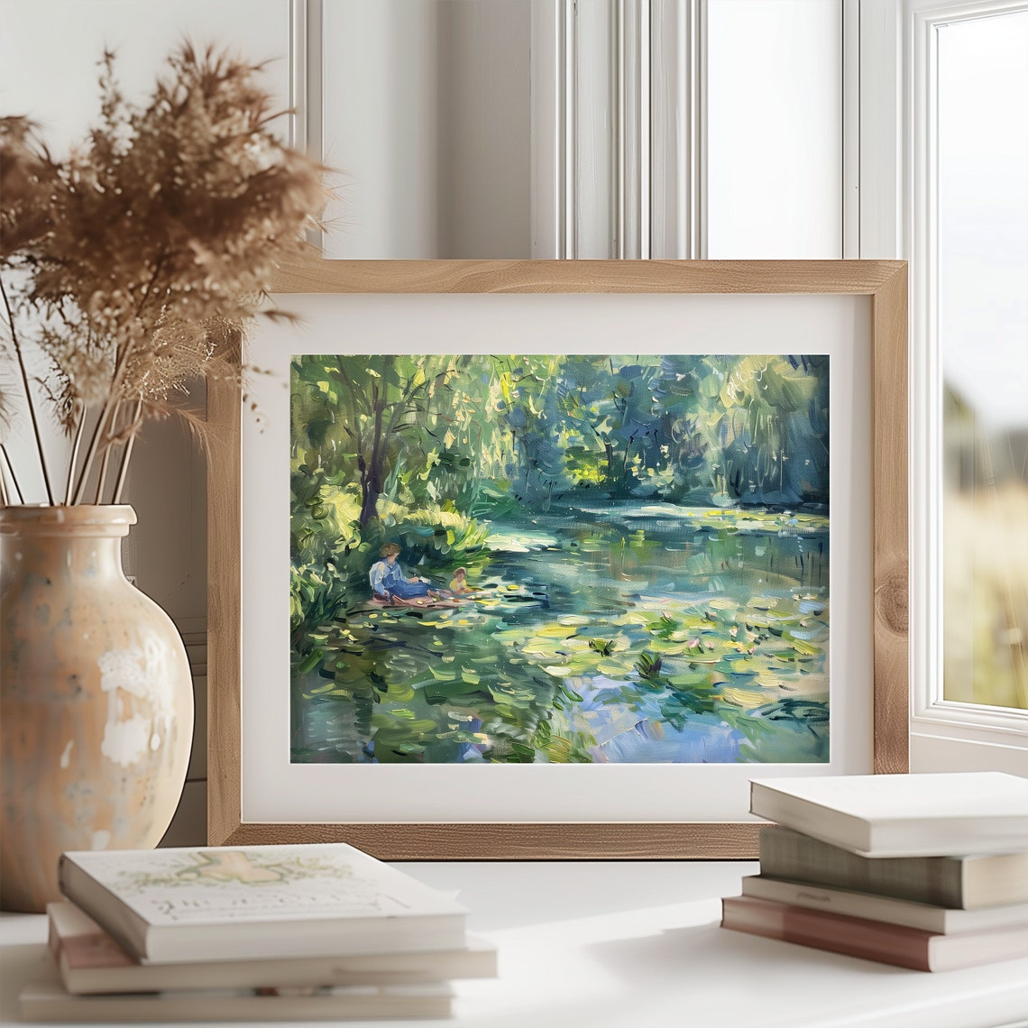 Figures by a Waterlily Pond Impressionist Monet Style Garden Poster - Image 2