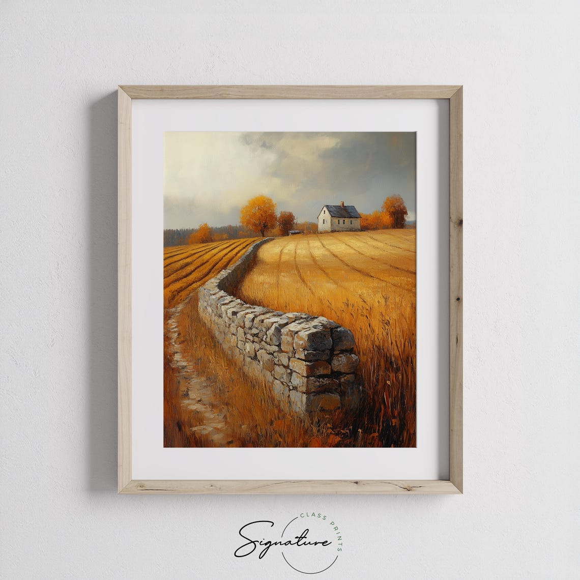 Autumn Farmhouse Stone Wall Golden Field Orange Trees Poster - Image 3