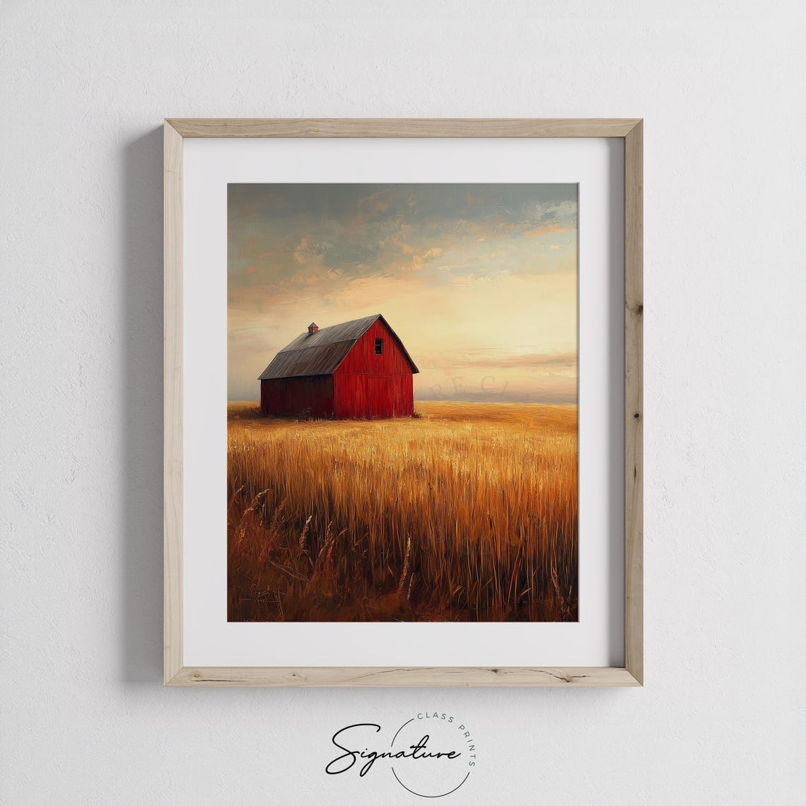 Red Barn Sunset Wheat Field Pastel Sky Evening Farm Art Poster - Image 3