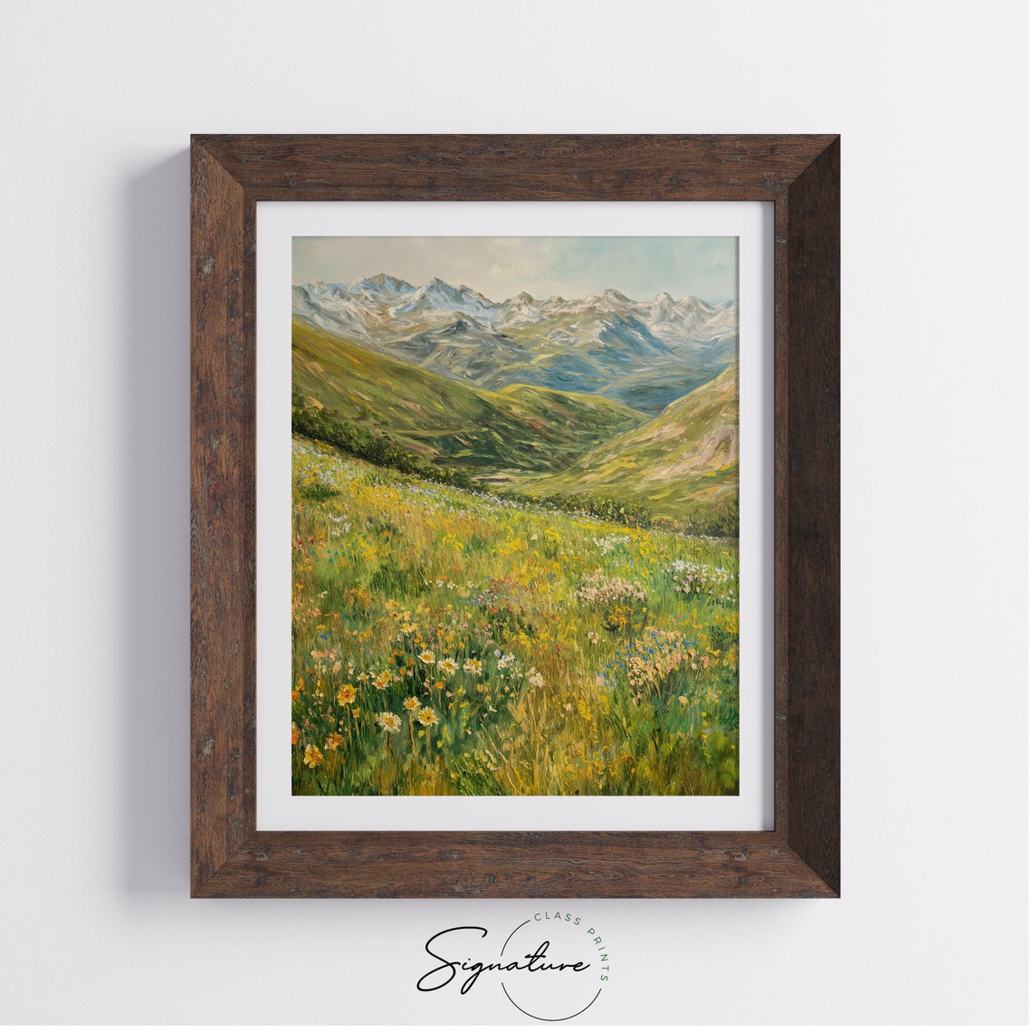 Spring Alpine Valley Wildflower Meadow Mountain Scene Poster - Image 4