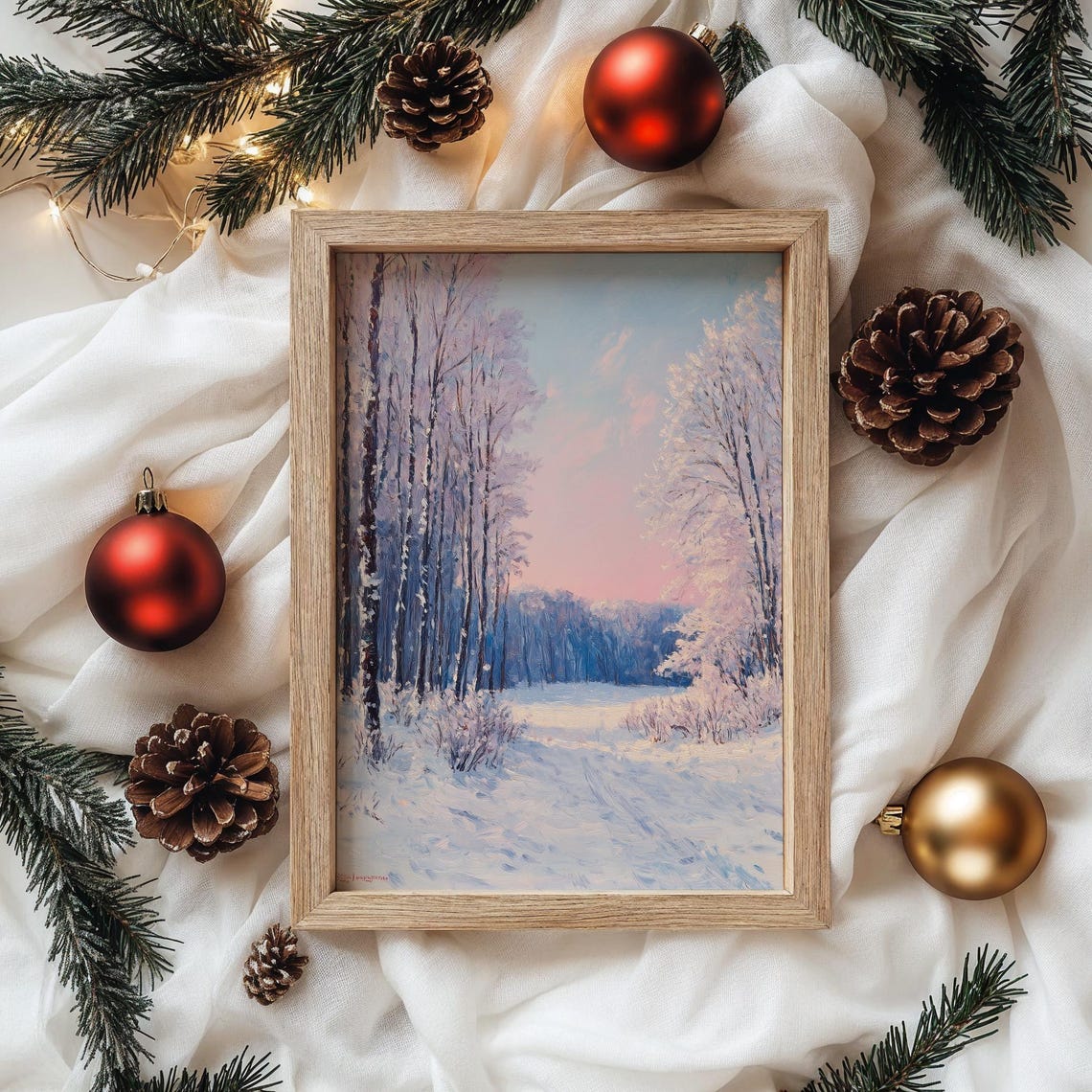 Snowy Forest Clearing At Dawn Pastel Winter Landscape Poster - Image 2