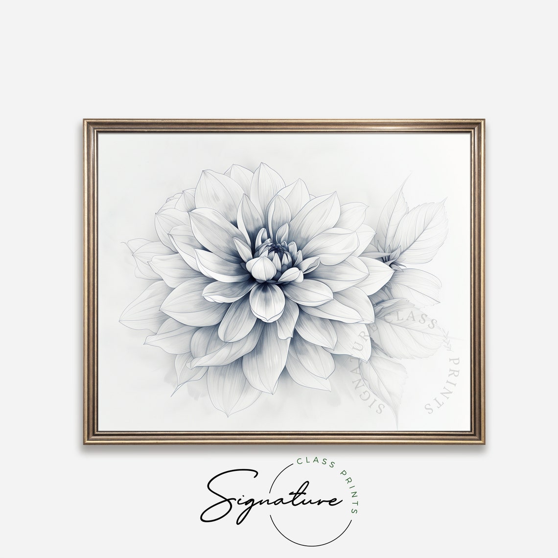 Dahlia Bloom Petal Soft Gray Blue Botanical Illustration Poster - Image 4