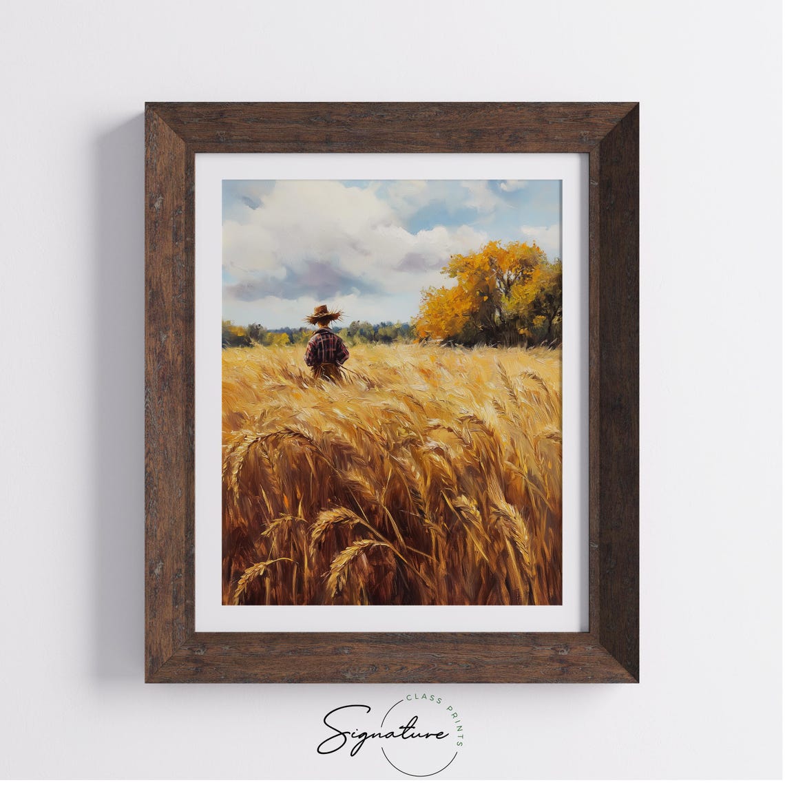 Lone Farmer Walking Through a Golden Wheat Field at Harvest Poster - Image 4