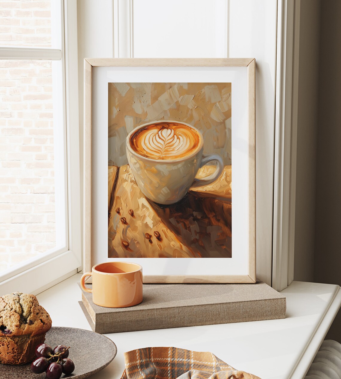 Latte With Leaf Foam Art Cozy Coffee Cup Kitchen Painting Poster - Image 6