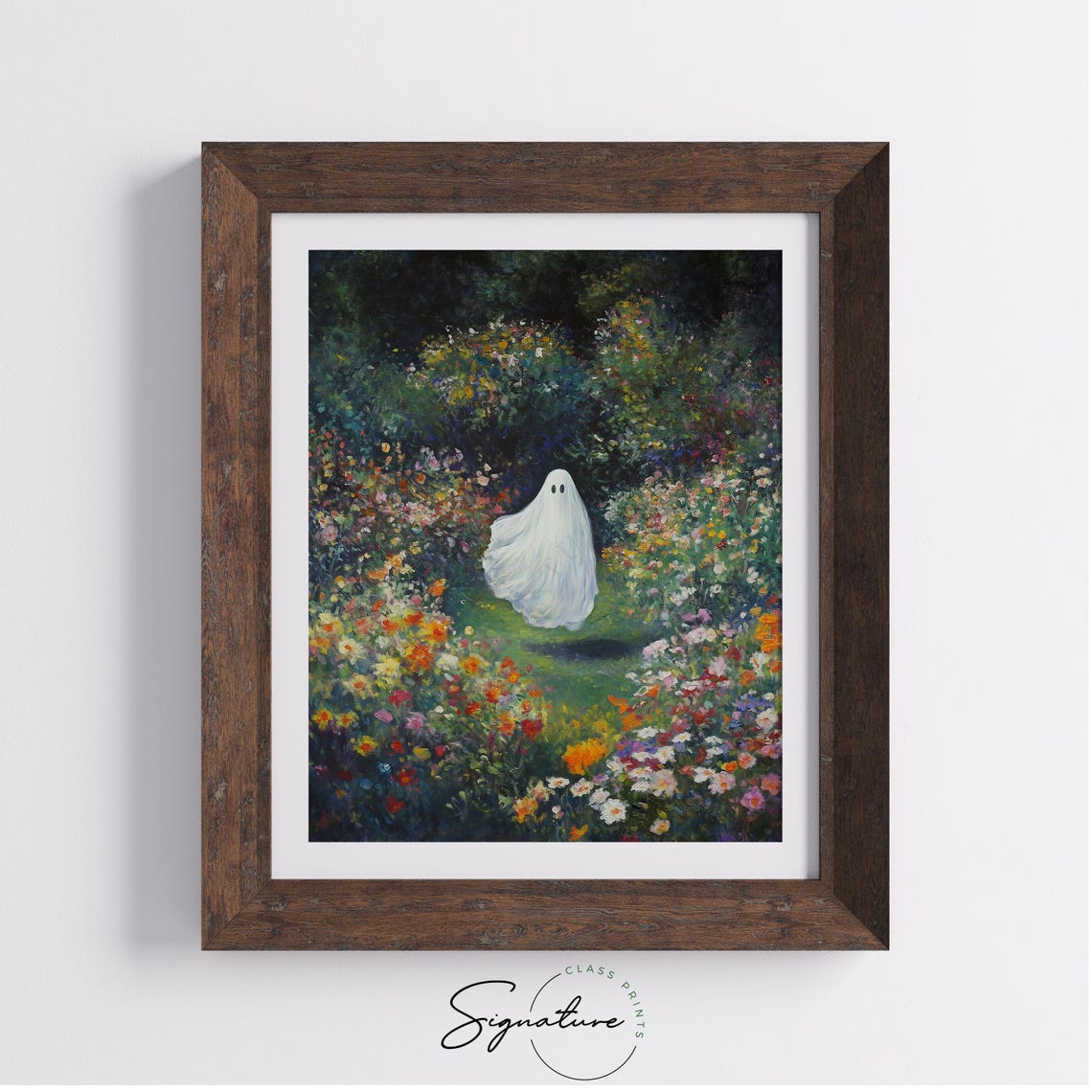Whimsical Ghost Floating Among Wildflowers in a Dark Garden Poster - Image 4