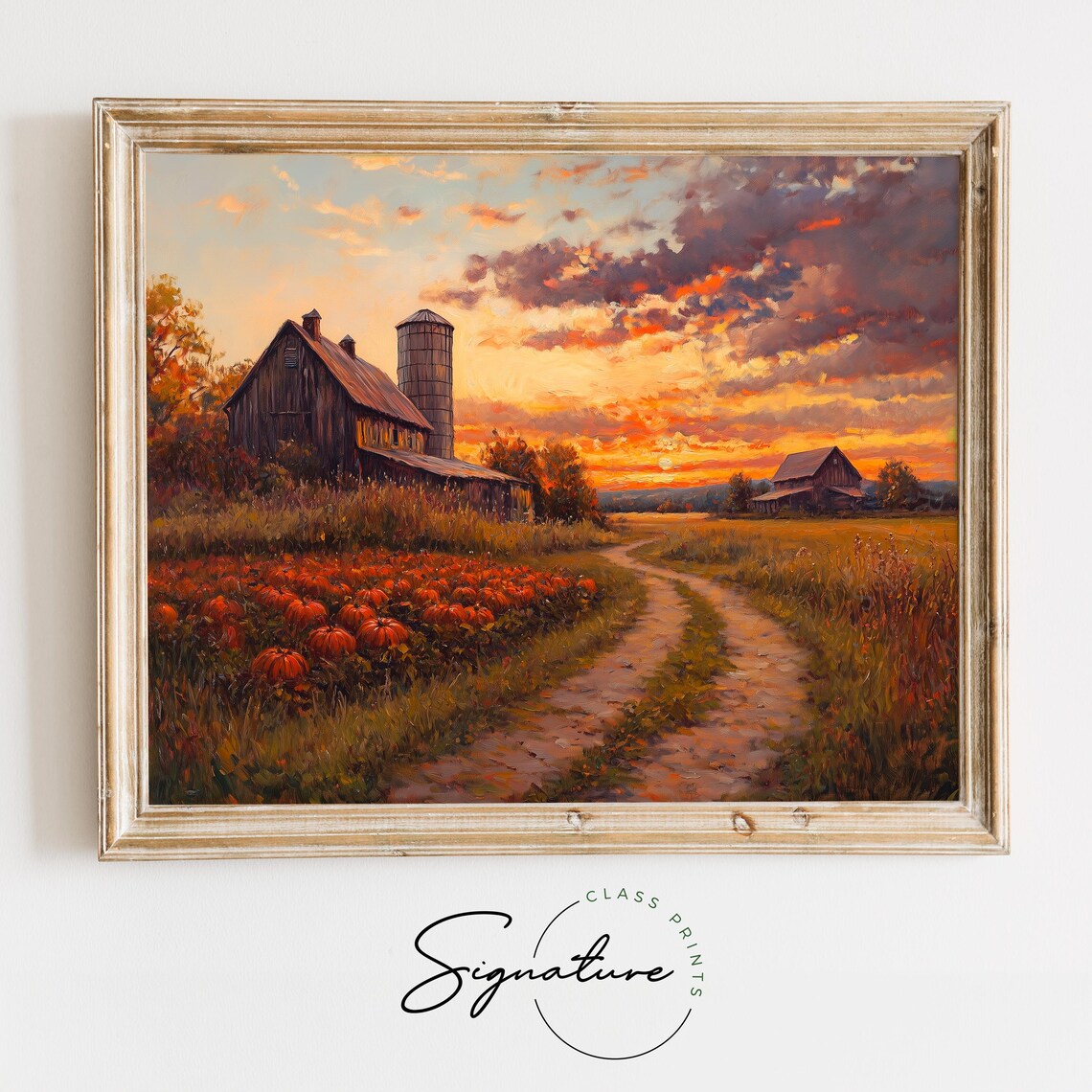 Vintage Autumn Farm Pumpkin Patch and Barn Art Print