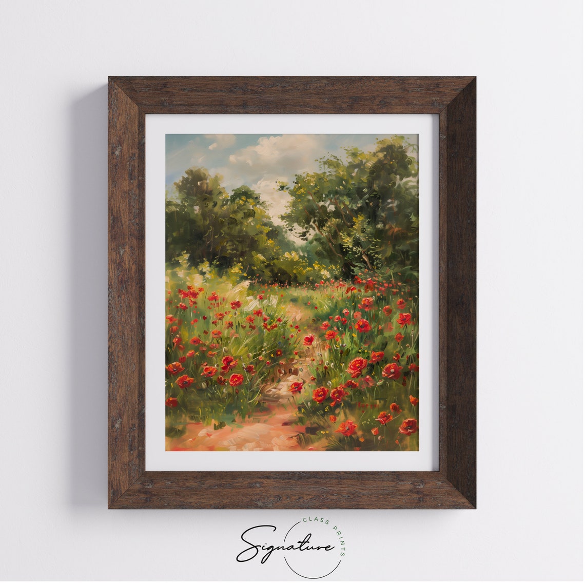 Bright Red Poppy Field Woodland Path Summer Wildflower Trail Poster - Image 4