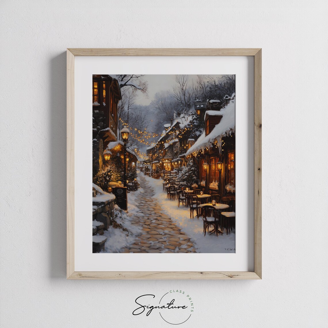 Winter Village Square With Cafe Lights, Holiday Art Print - Image 2