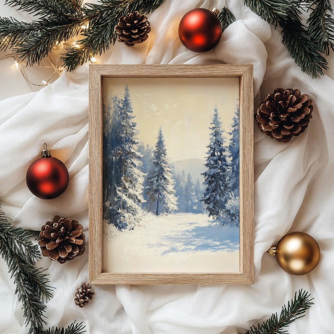 Snow Covered Fir Trees In Winter Landscape Rustic Art Poster - Image 4