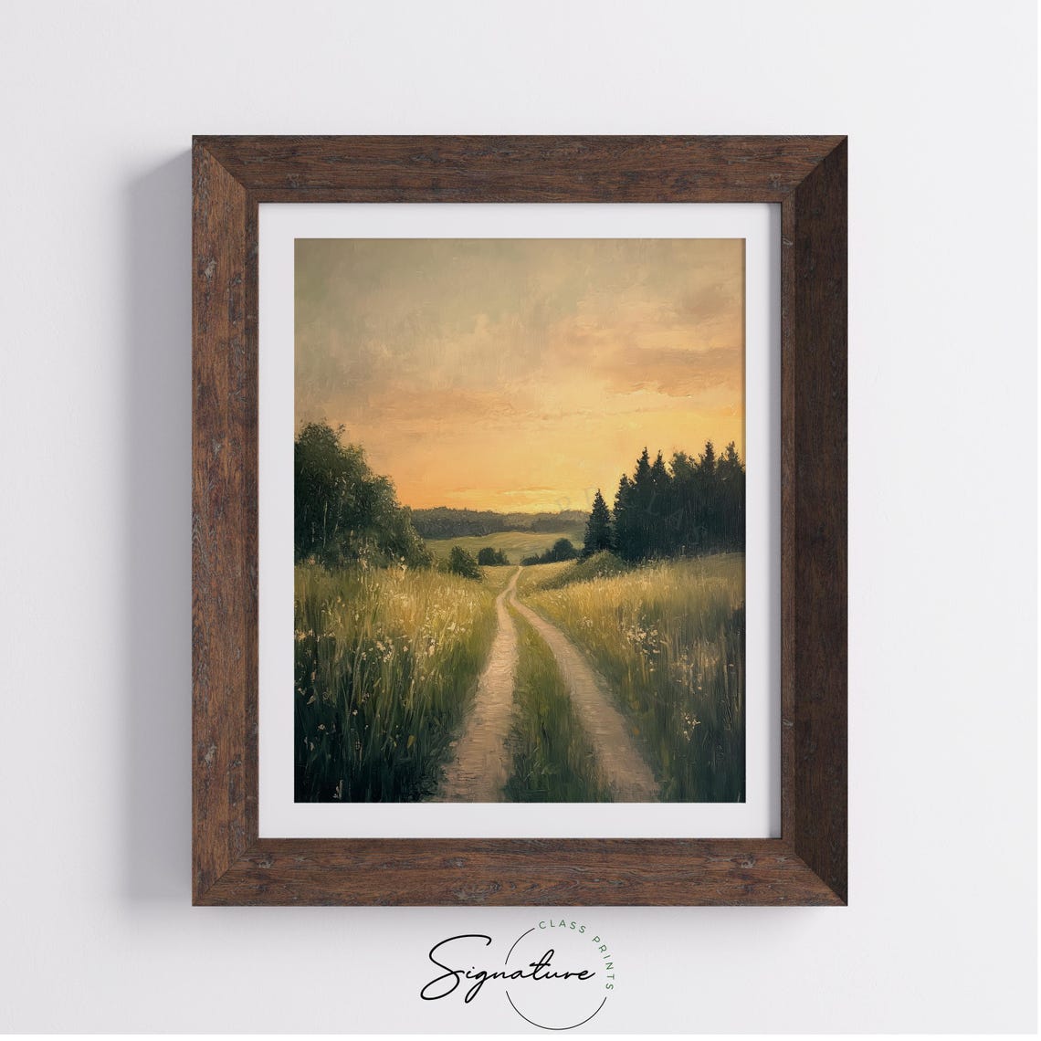Quiet Country Lane In Golden Light Sunset Meadow Path Landscape Poster - Image 3