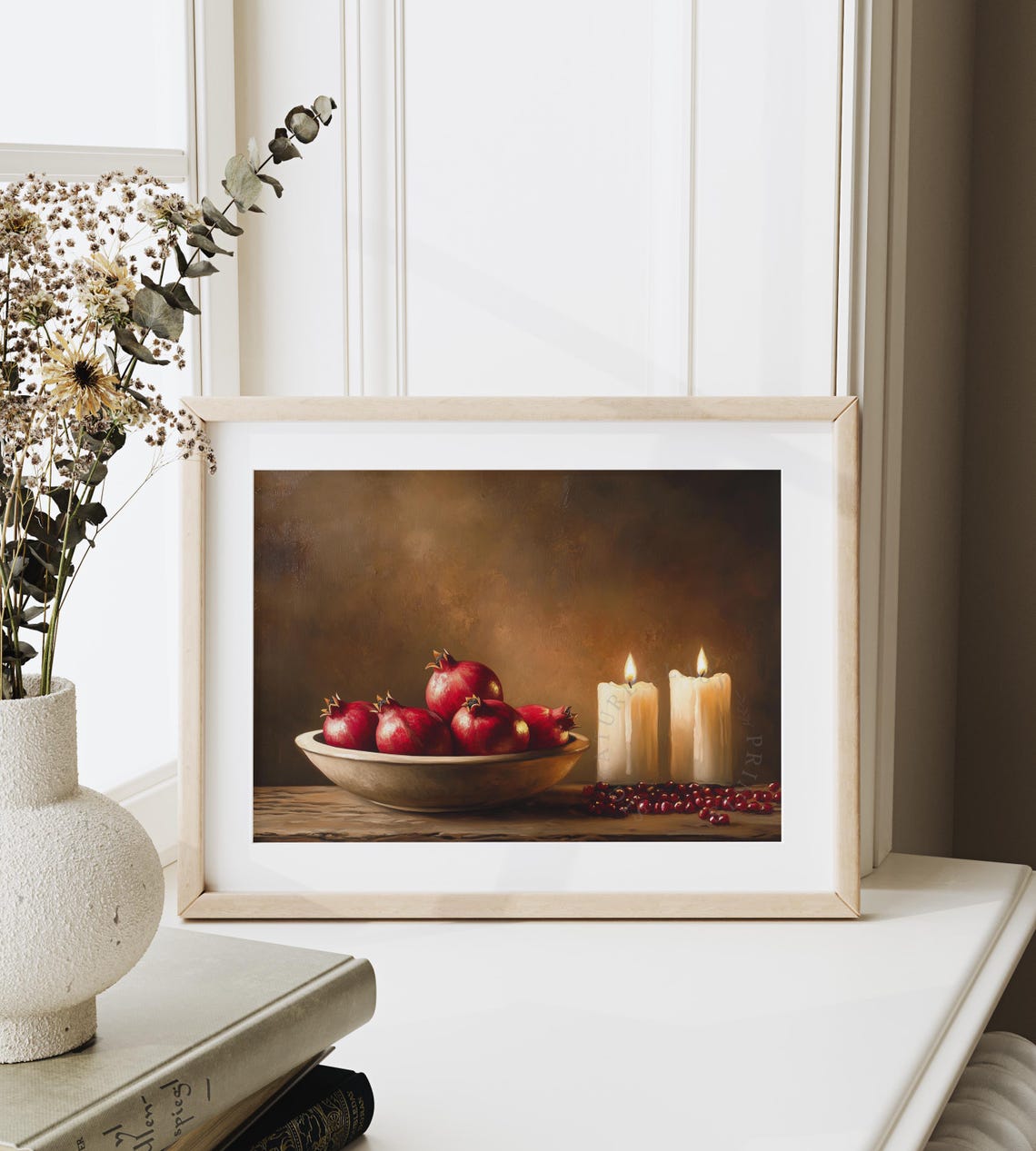 Pomegranates And Candles With Cranberries Holiday Still Life Poster - Image 6