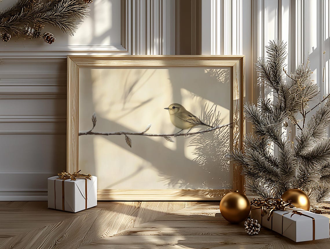 Tiny Goldcrest On Frosted Branch Vintage Winter Bird Art Poster - Image 6