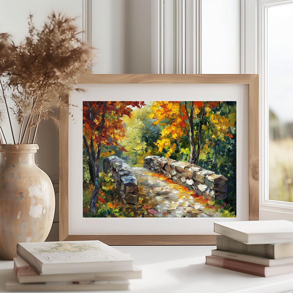 Autumn Stone Bridge In Colorful Forest Impressionist Landscape Poster - Image 2