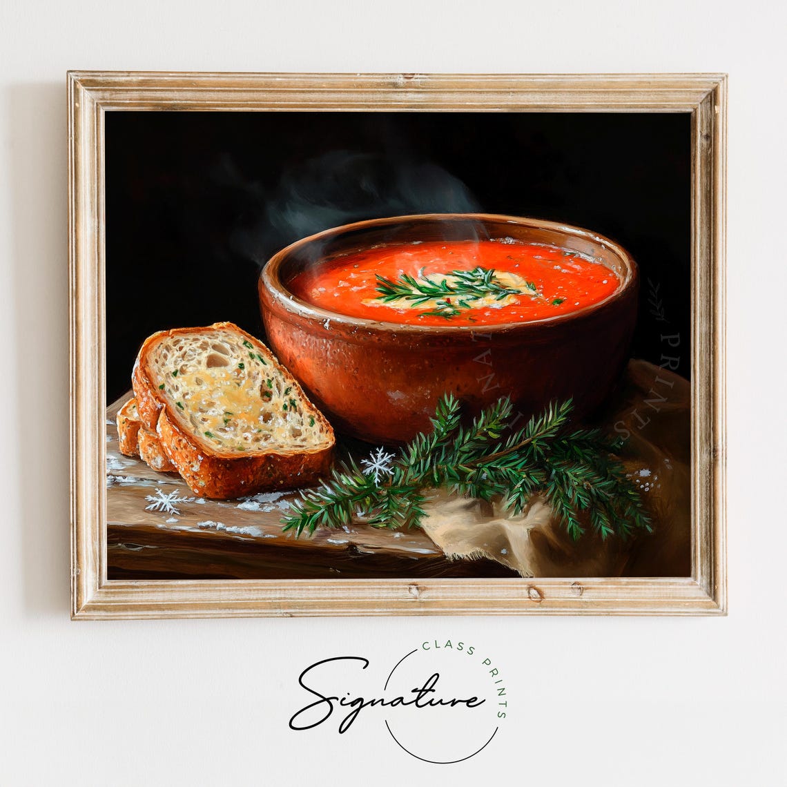Steaming Tomato Soup Bowl With Rustic Bread Winter Kitchen Poster