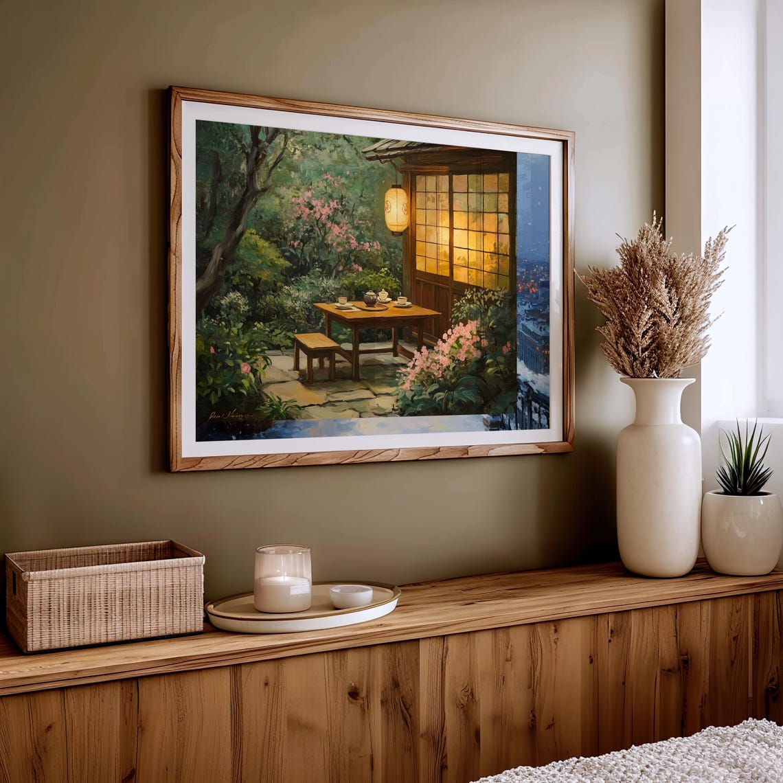 Kyoto Tea House Patio Tea Table Lantern Spring Garden Painting Poster - Image 5