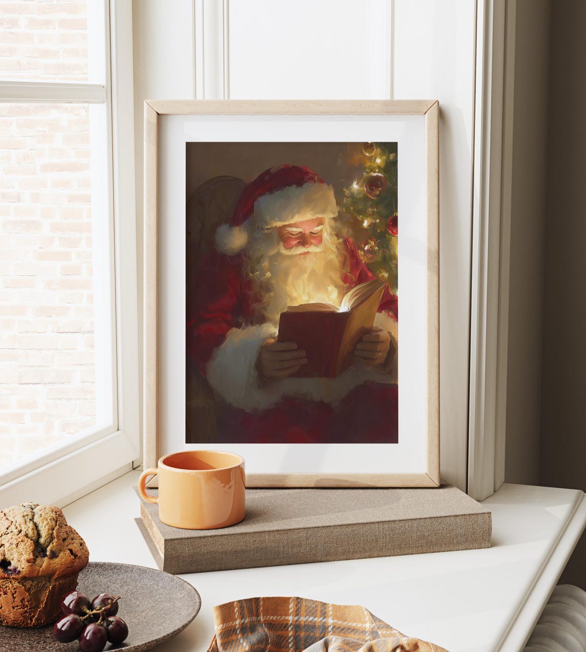 Santa Claus Reading Glowing Book Christmas Tree Painting Poster - Image 2