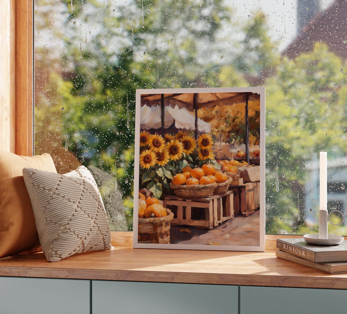 Sunflowers And Pumpkins At Rustic Fall Market Stall Art Poster - Image 2