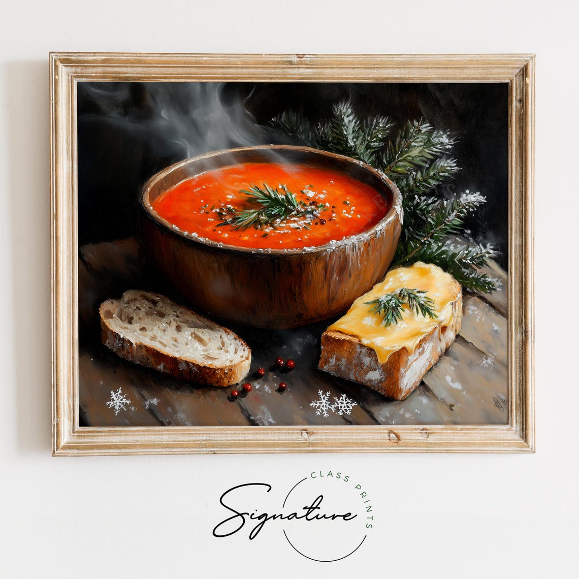 Steaming Tomato Soup With Crusty Bread And Melted Cheese Art Poster