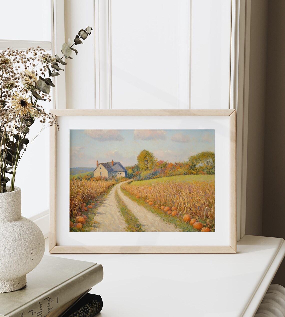 Winding Dirt Road Lined With Pumpkins Leading to a Quiet Farmhouse Poster - Image 6