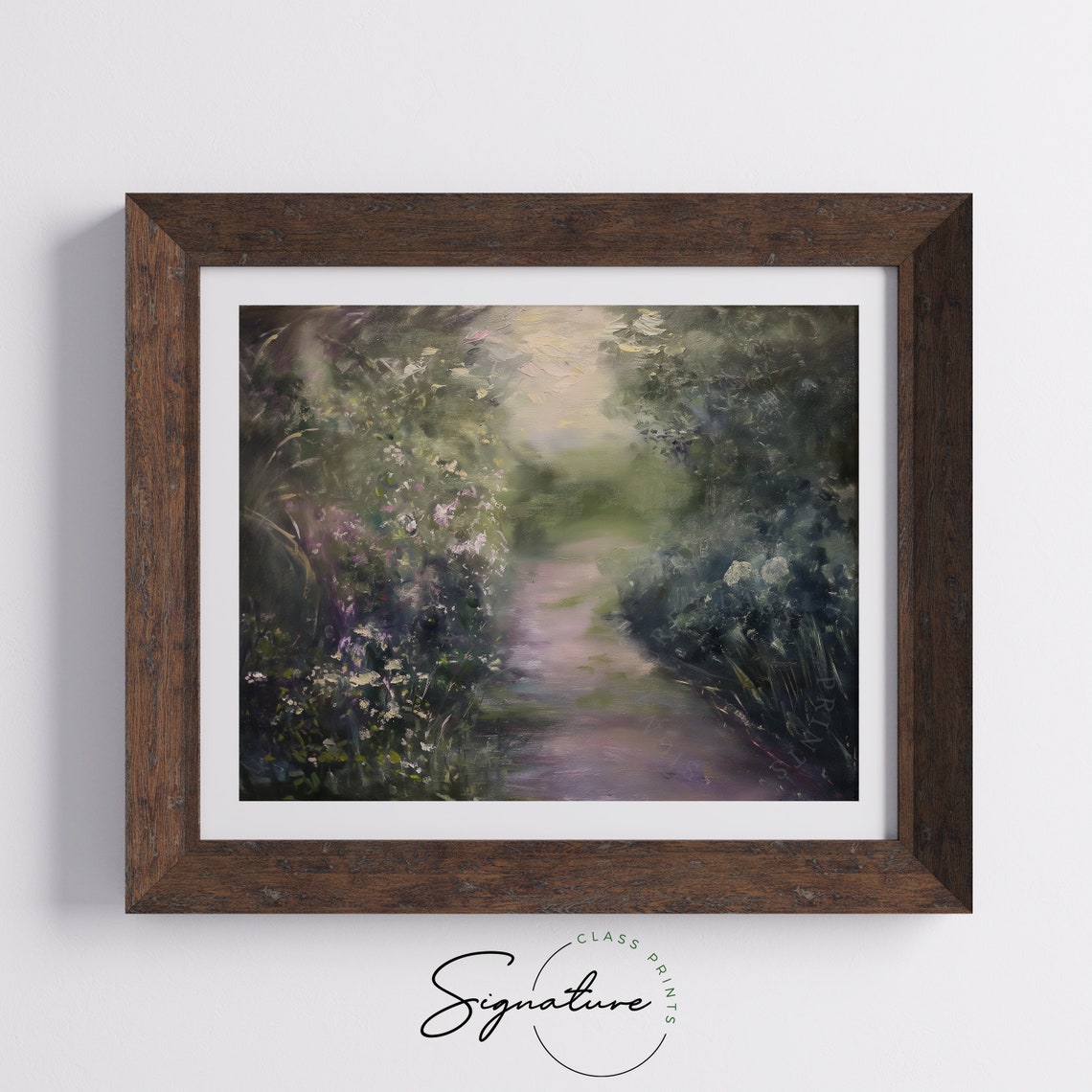 Moody Garden Path with Pink Blossoms Hazy Impressionist Poster - Image 5