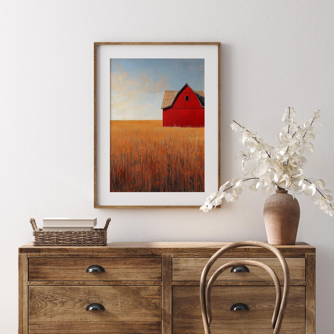 Solitary Red Barn Standing in a Vast Golden Field Minimalist Poster - Image 5