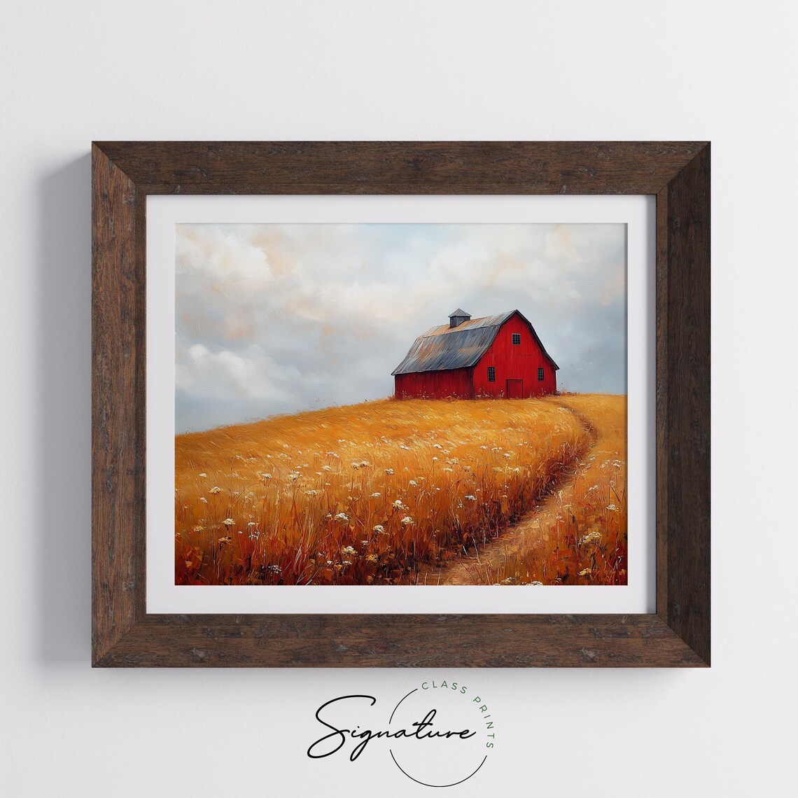 Red Barn Golden Hilltop Soft Sky Autumn Farm Landscape Poster - Image 5