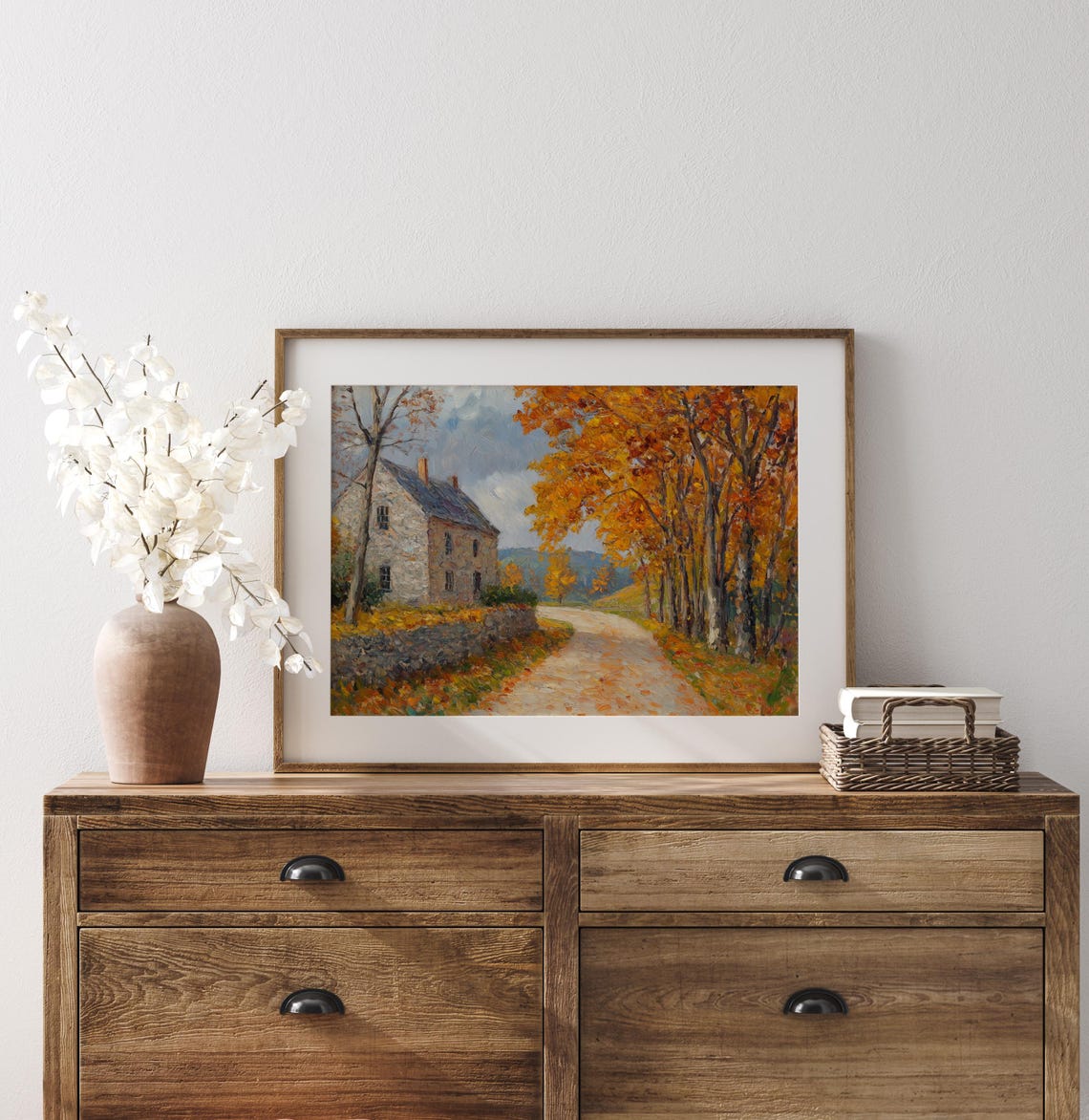 Autumn Cottage Rustic Stone House Fall Maple Trees Cozy Scene Poster - Image 3
