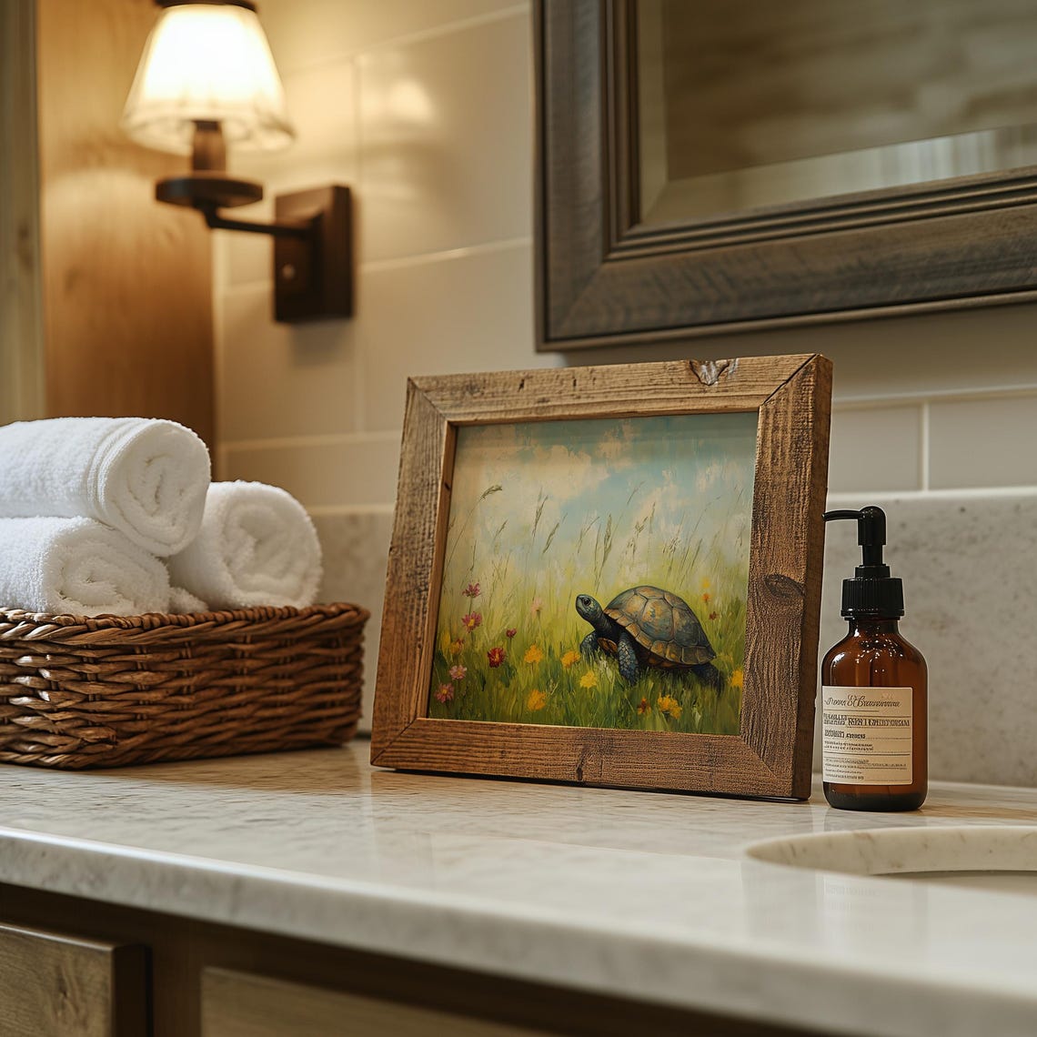 Turtle Crossing Wildflower Meadow Sunny Day Wildlife Painting Poster - Image 6