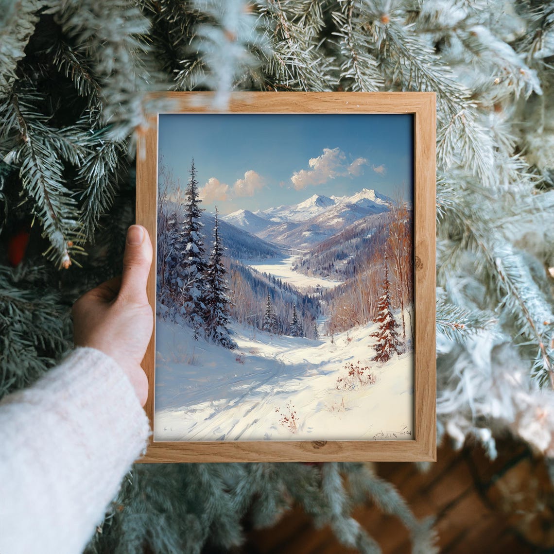 Sunny Snowy Mountain Valley Between Tall Peaks Winter Poster - Image 6