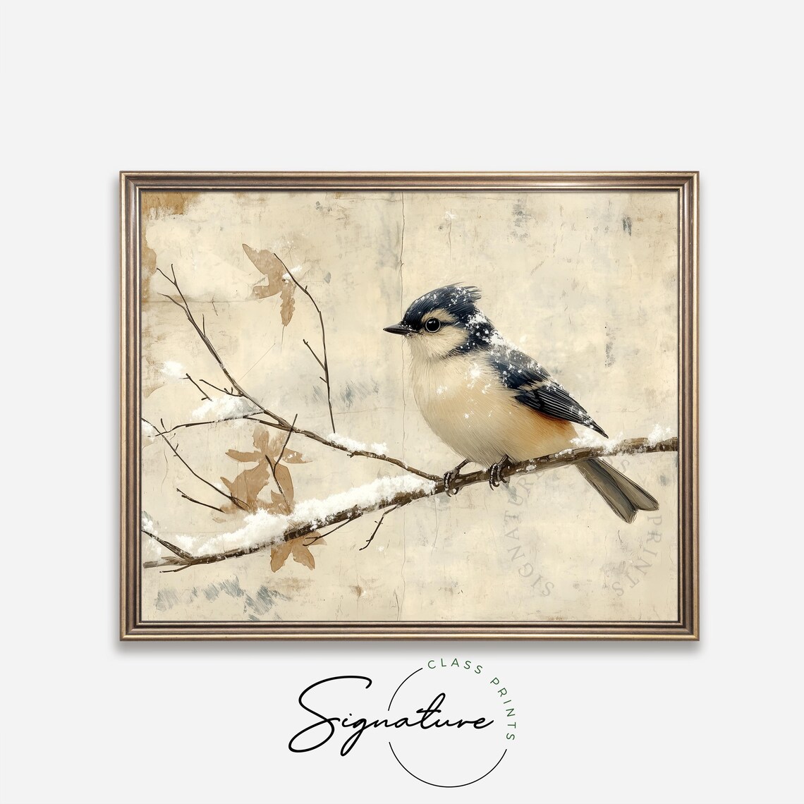 Frosted Titmouse On Snowy Branch In Winter Twilight Vintage Art Poster - Image 4