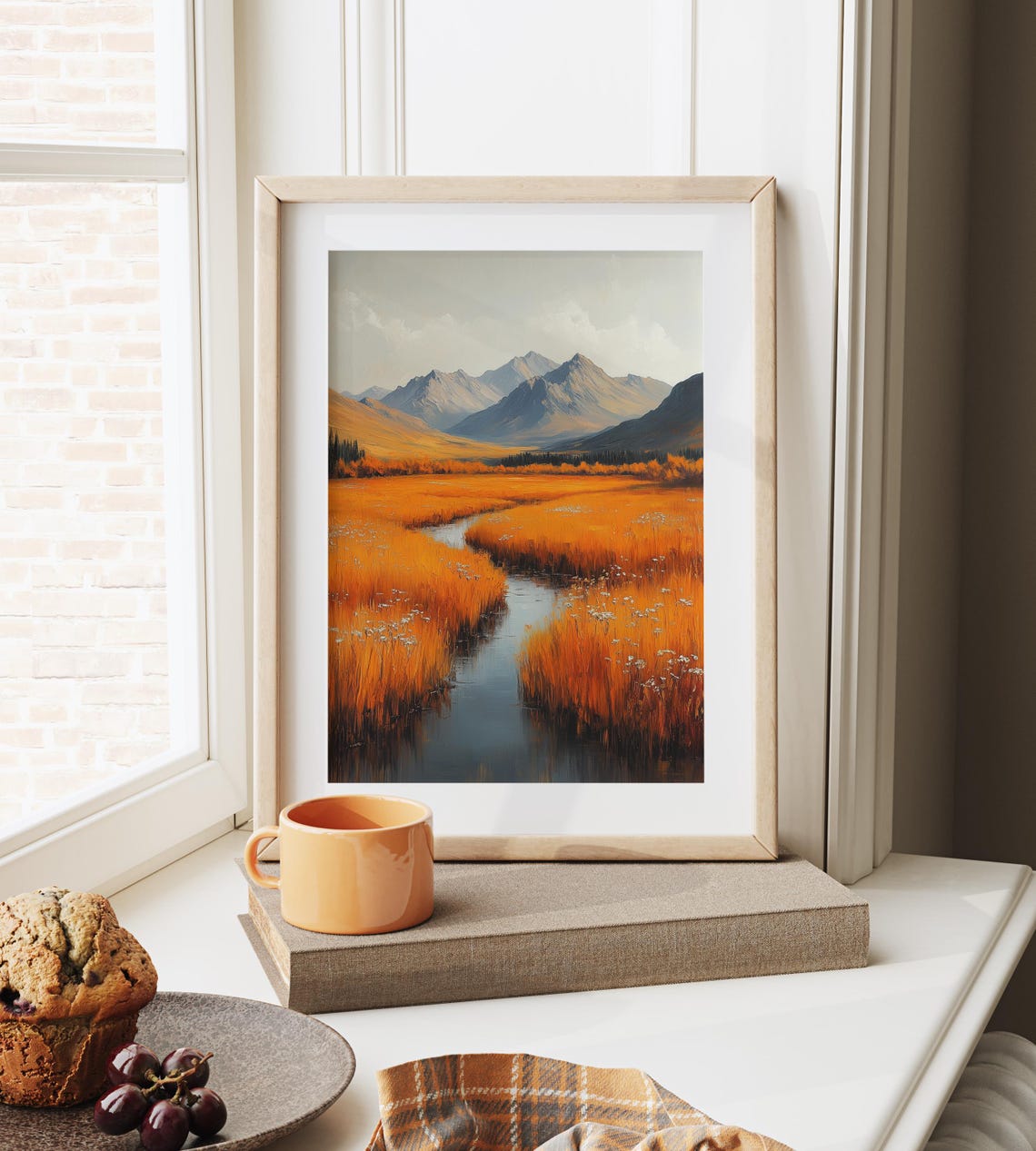 Winding Stream Through Orange Marsh Toward Gray Mountain Peaks Poster - Image 6